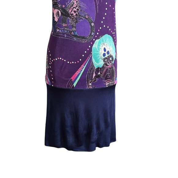 CUSTO BARCELONA Vintage 90s Y2K Artsy Print Sleeveless Dress Purple Blue Size S - Picture 4 of 12